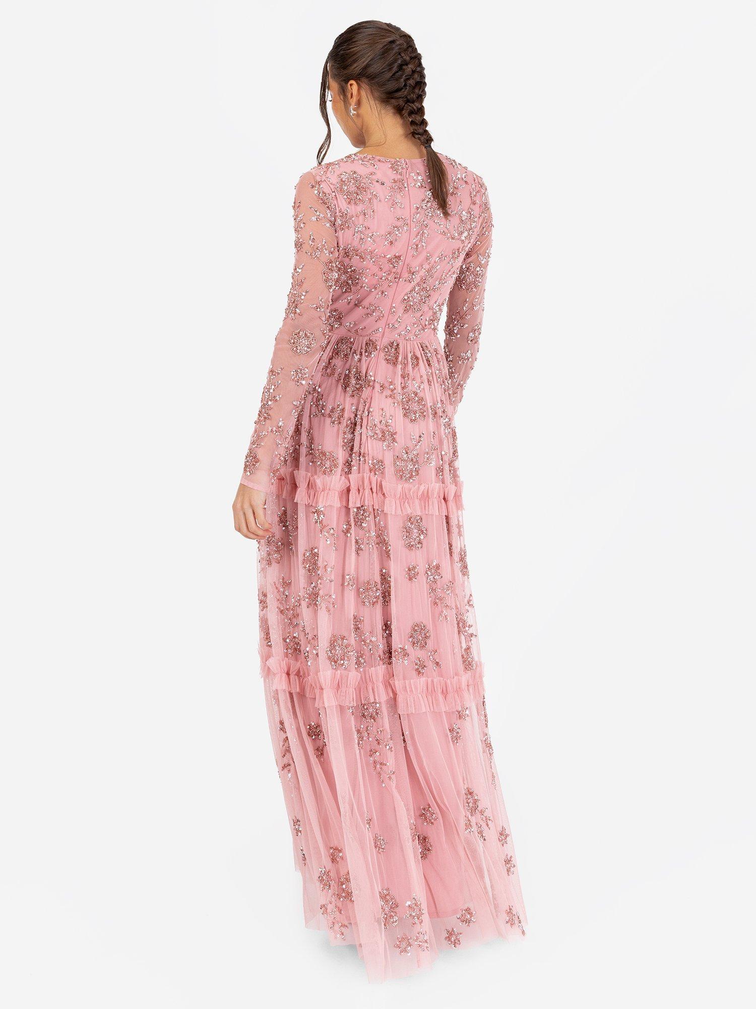 Product image 3 of 6, which shows Maya Deluxe Embellished Long Sleeve Maxi Dress, Vintage Rose, 6