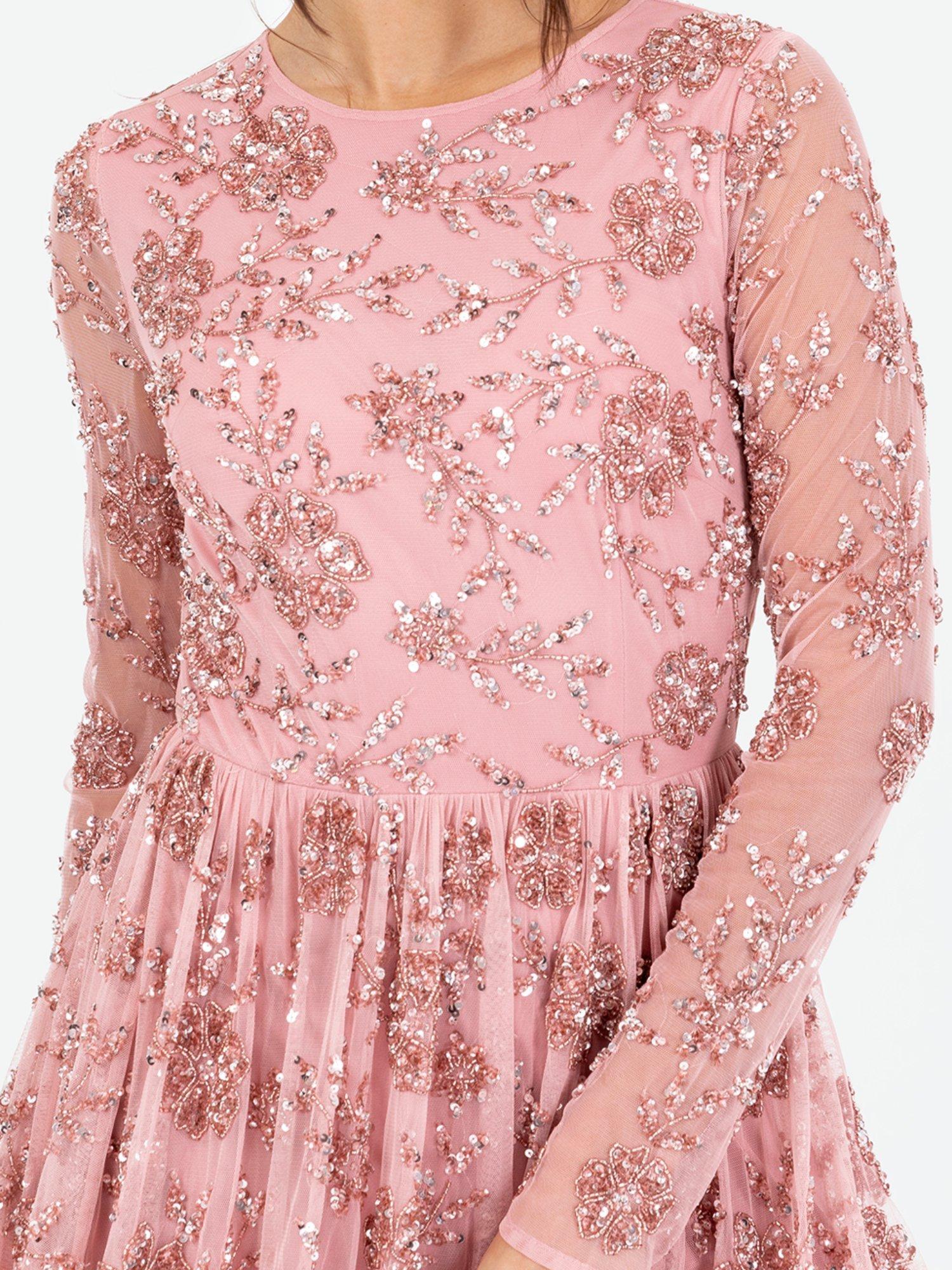 Product image 4 of 6, which shows Maya Deluxe Embellished Long Sleeve Maxi Dress, Vintage Rose, 6