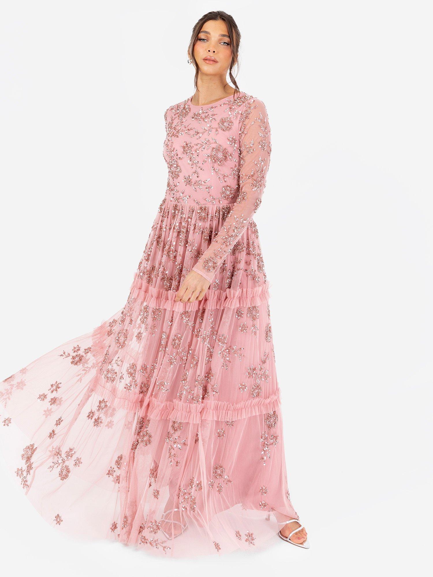 Product image 5 of 6, which shows Maya Deluxe Embellished Long Sleeve Maxi Dress, Vintage Rose, 6