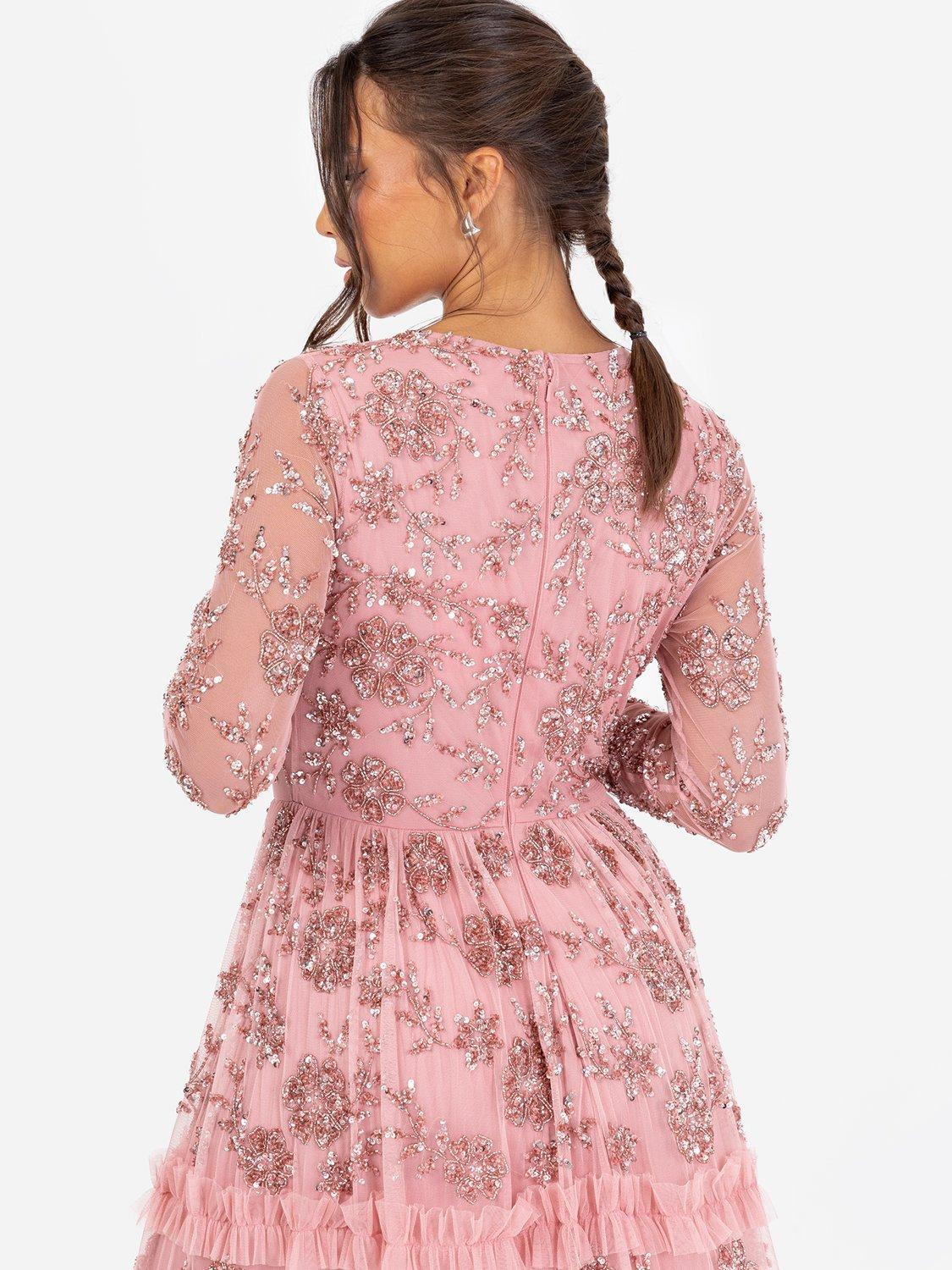 Product image 6 of 6, which shows Maya Deluxe Embellished Long Sleeve Maxi Dress, Vintage Rose, 6