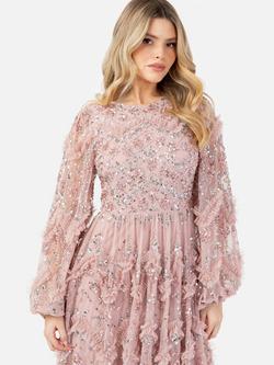 Maya Deluxe Blouson Sleeve Embellished Maxi Dress - view 2, Frosted Pink/Silver