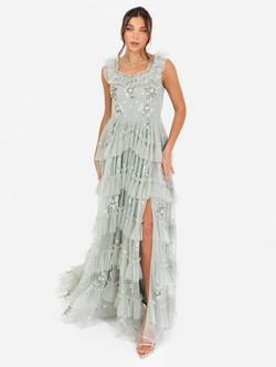 Maya Deluxe Embellished Tiered Maxi Dress, Green Lily