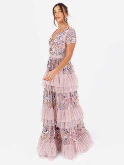 Maya Deluxe Embellished V-Neck Tiered Maxi Dress, Blush Pink, Blush Pink