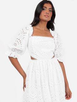 Maya Deluxe Broderie Anglaise Puff Sleeve Bardot Maxi Dress, White - view 2, White