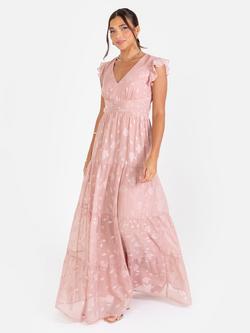 Maya Deluxe Floral Flutter Sleeve V-Neck Maxi Dress, Blush Pink