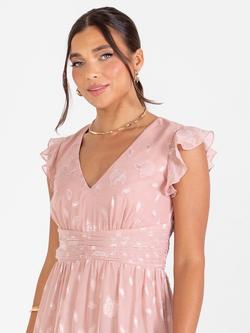Maya Deluxe Floral Flutter Sleeve V-Neck Maxi Dress - view 2, Blush Pink