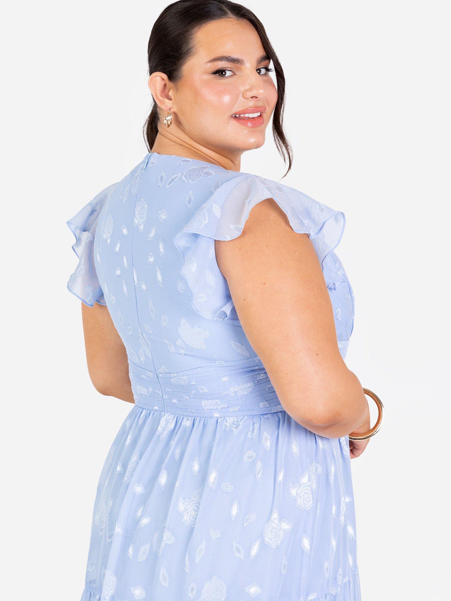 Product image 11 of 11, which shows Maya Deluxe Floral Flutter Sleeve V-Neck Maxi Dress, Light Blue, 6