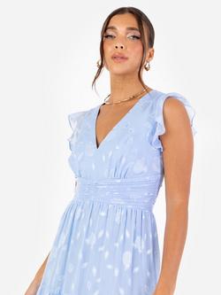 Maya Deluxe Floral Flutter Sleeve V-Neck Maxi Dress - view 2, Light Blue