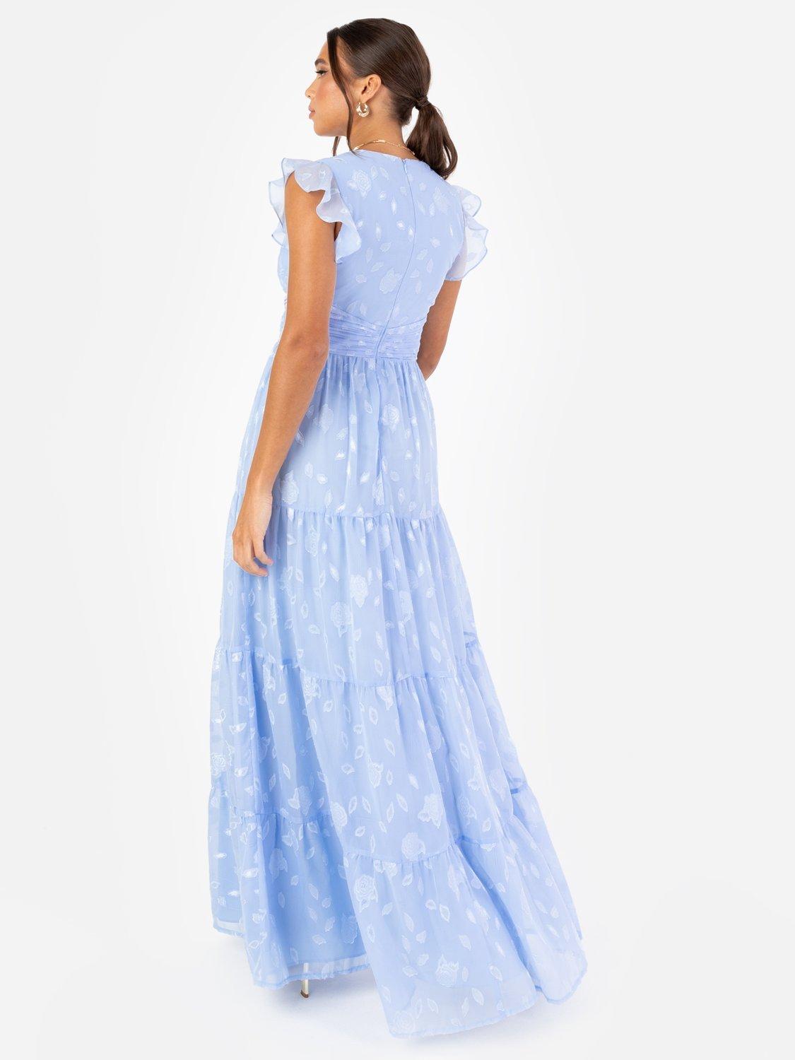 Product image 3 of 11, which shows Maya Deluxe Floral Flutter Sleeve V-Neck Maxi Dress, Light Blue, 6