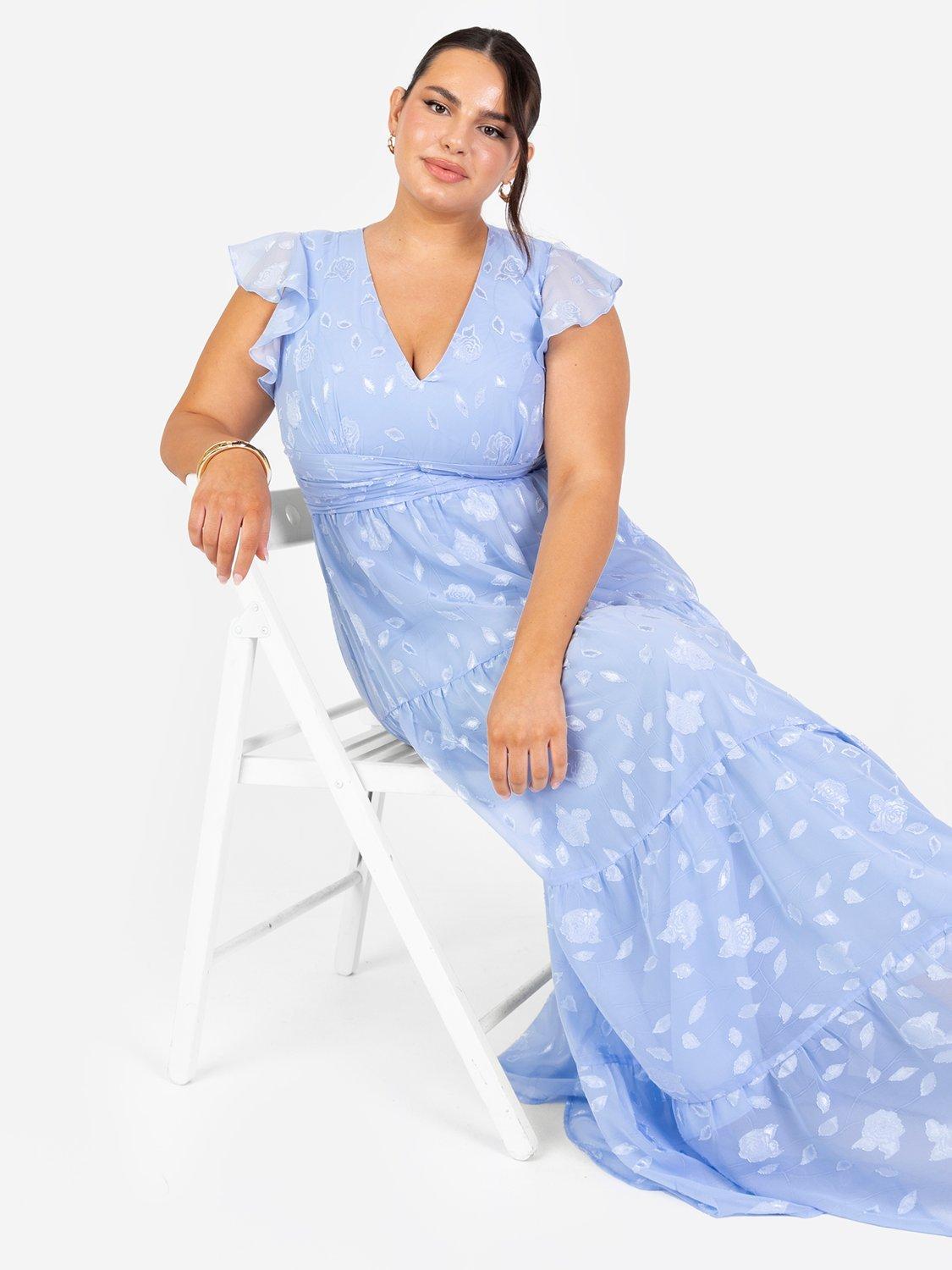 Product image 7 of 11, which shows Maya Deluxe Floral Flutter Sleeve V-Neck Maxi Dress, Light Blue, 6