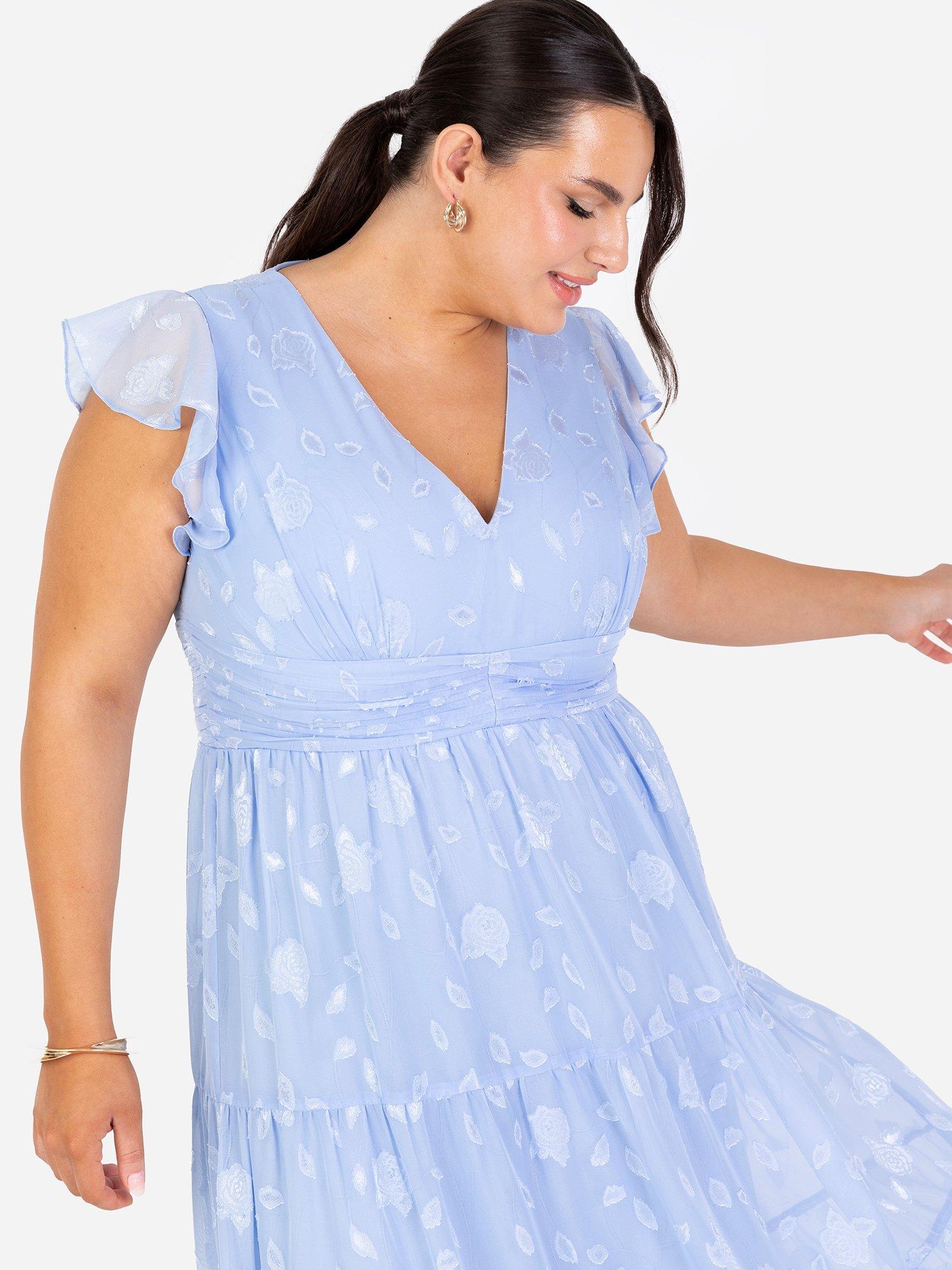Product image 9 of 11, which shows Maya Deluxe Floral Flutter Sleeve V-Neck Maxi Dress, Light Blue, 6