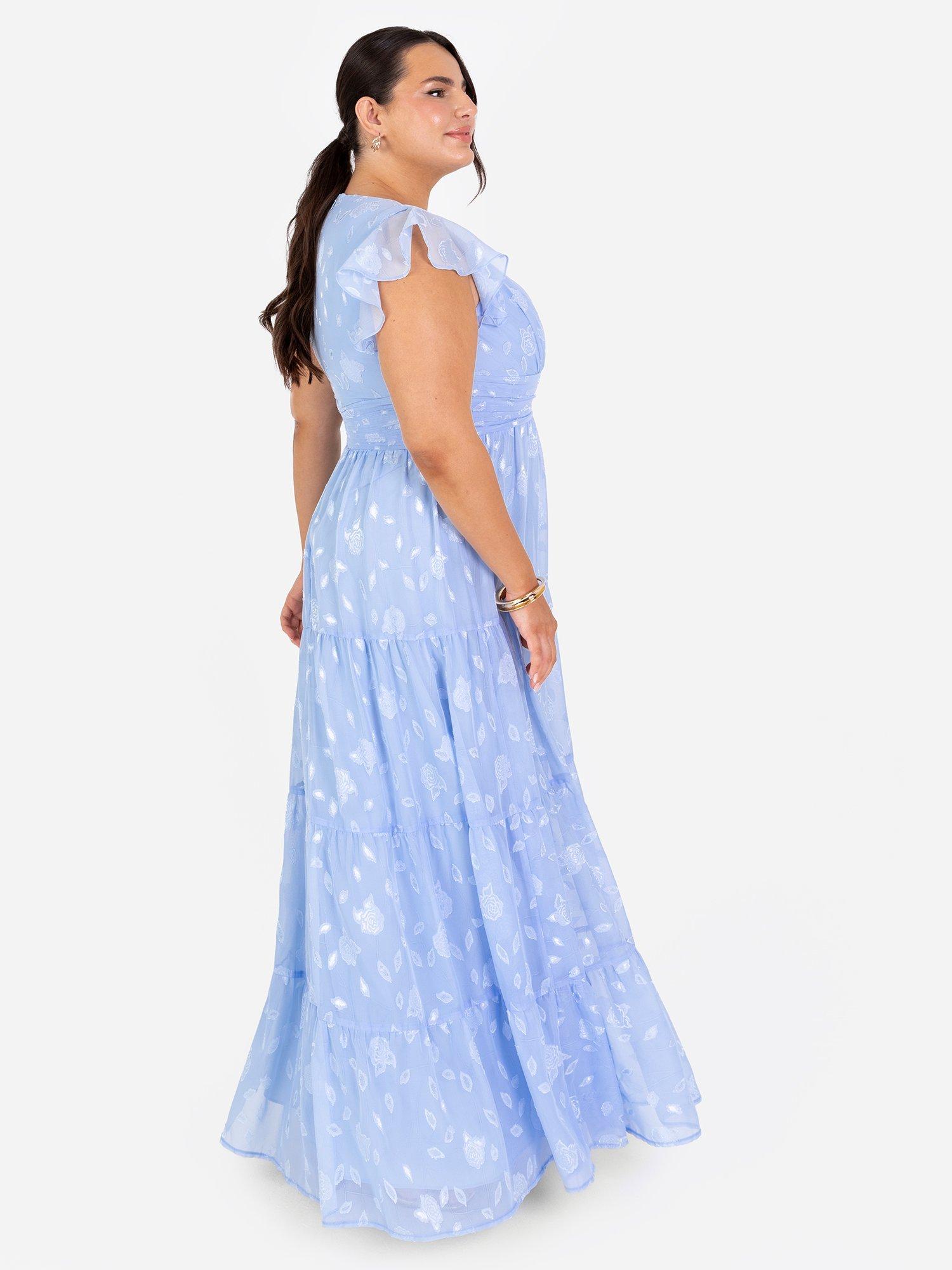 Product image 10 of 11, which shows Maya Deluxe Floral Flutter Sleeve V-Neck Maxi Dress, Light Blue, 6