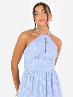 Maya Deluxe Floral Halterneck Tiered Maxi Dress - view 2, Light Blue