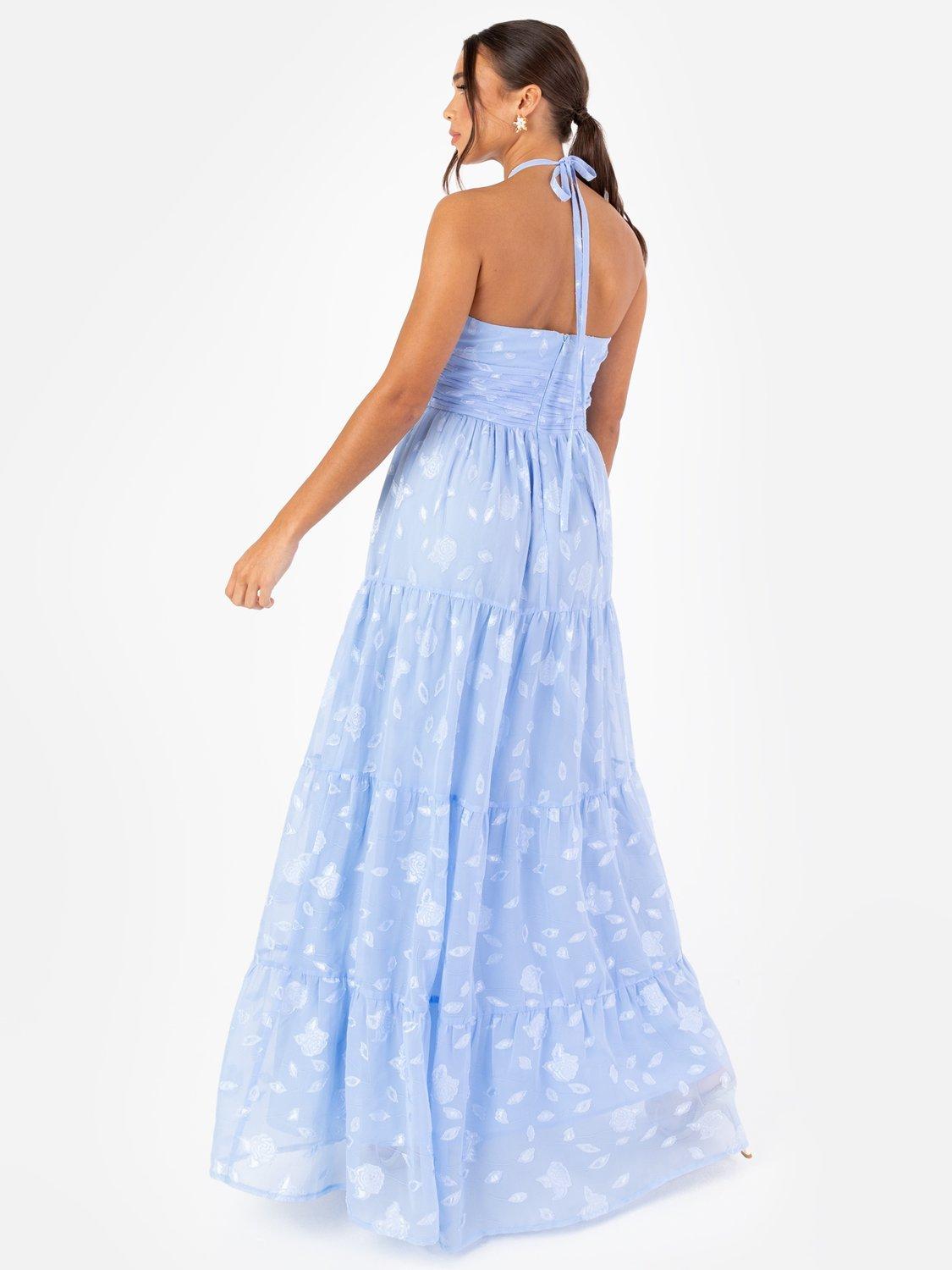 Product image 3 of 7, which shows Maya Deluxe Floral Halterneck Tiered Maxi Dress, Light Blue, 6