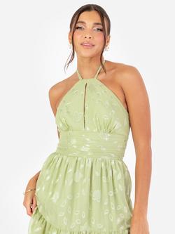 Maya Deluxe Floral Halterneck Tiered Maxi Dress - view 2, Sage Green