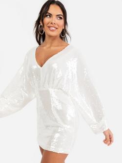Maya Deluxe Sequin Cape Sleeve Open Back Mini Dress, White - view 2, White
