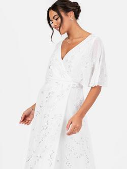Maya Deluxe Beaded Wrap Cape Sleeve Wedding Dress, White - view 2, White