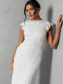 Maya Deluxe Sequin Ruffle Sleeve Maxi Wedding Dress, White - view 2, White