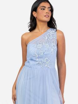 Maya Deluxe Applique Tulle Asymmetric Maxi Dress, Ice Blue - view 2, Ice Blue