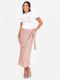 Maya Deluxe Sequin Wrap Midi Skirt, Blush