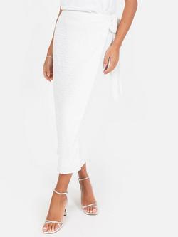 Maya Deluxe Sequin Wrap Midi Skirt, White
