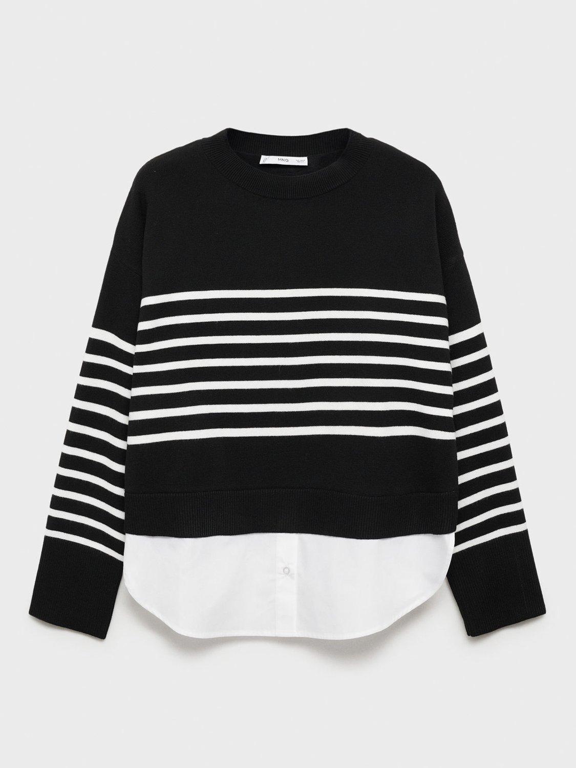 Product image 3 of 7, which shows Mango Garance Stripe Shirt Hem Jumper, Black/White, L