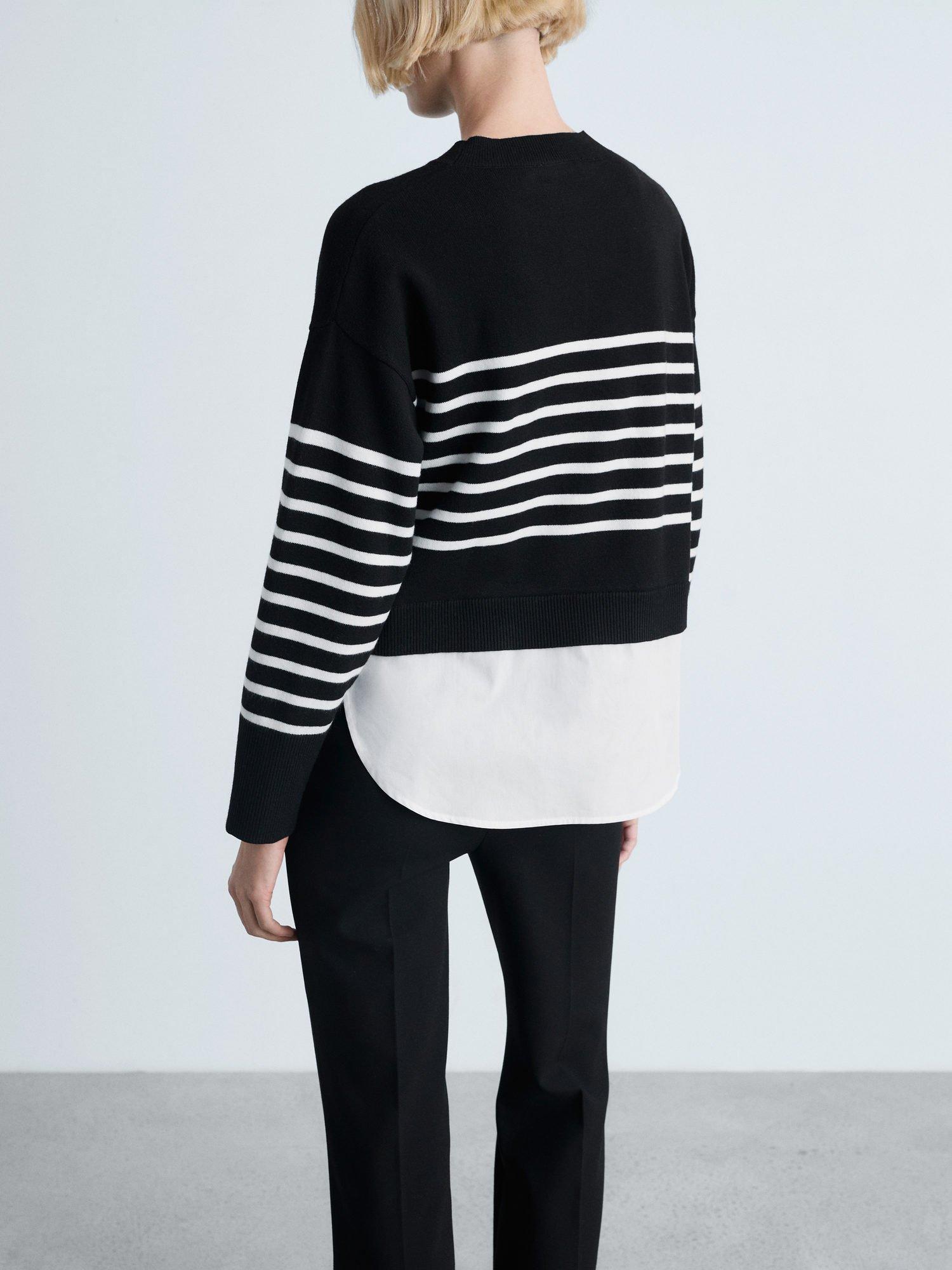 Product image 4 of 7, which shows Mango Garance Stripe Shirt Hem Jumper, Black/White, L