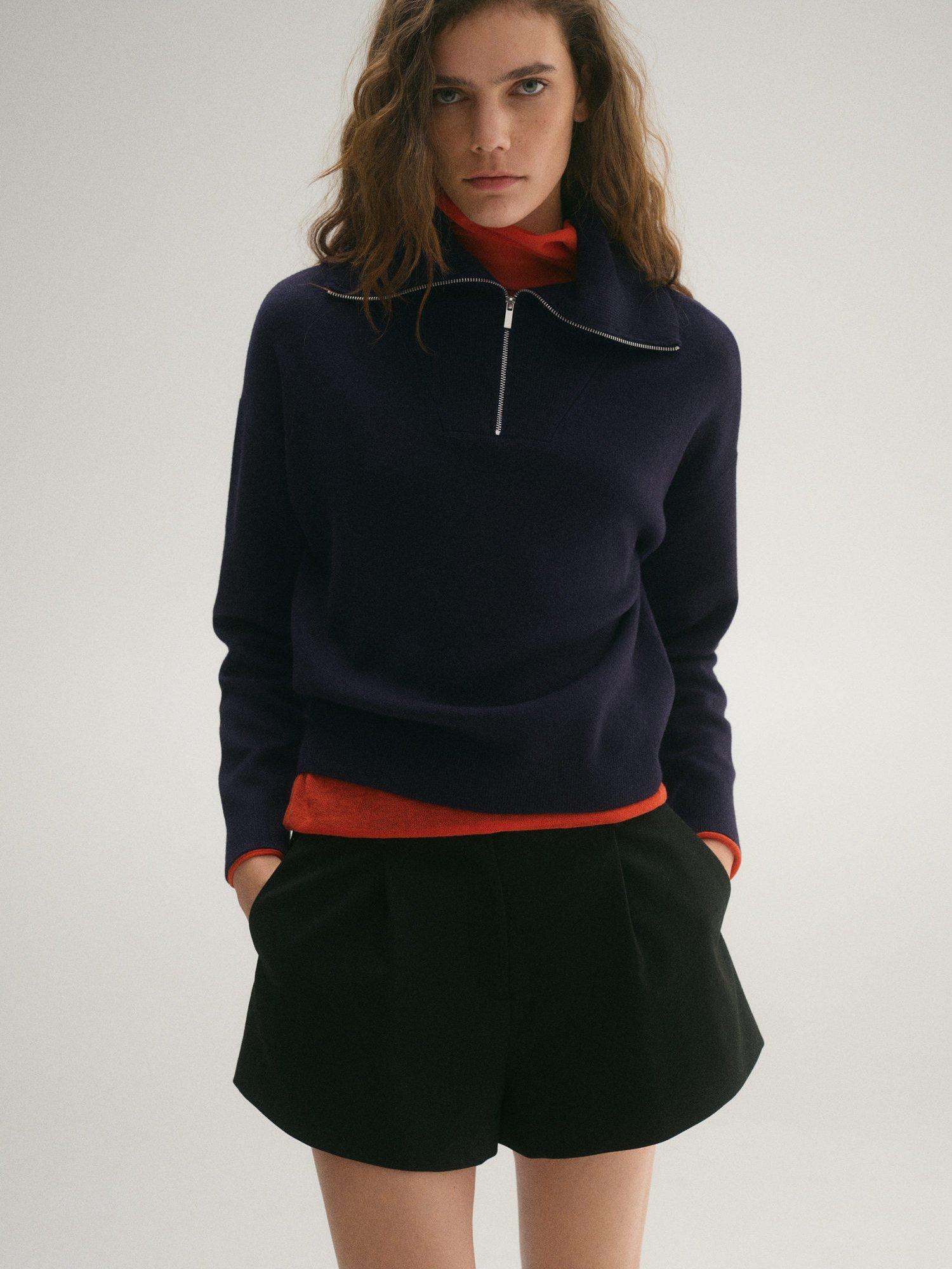 Product image 1 of 9, which shows Mango Latitas Zip Neck Jumper, Navy, 4XL