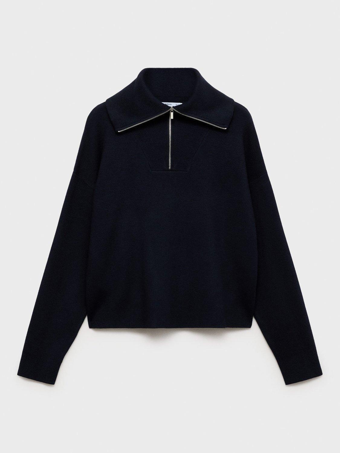 Product image 3 of 9, which shows Mango Latitas Zip Neck Jumper, Navy, 4XL