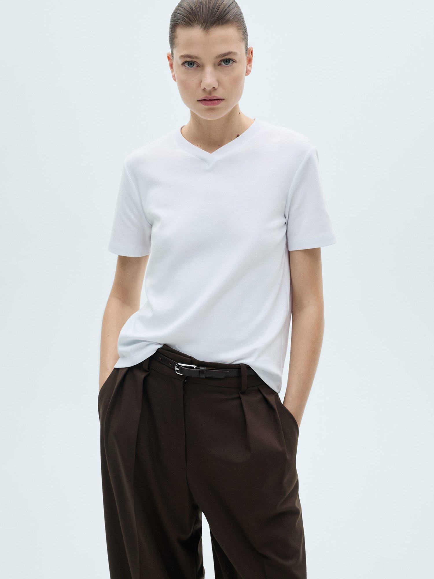 Mango Ritapi V-Neck T-Shirt, White