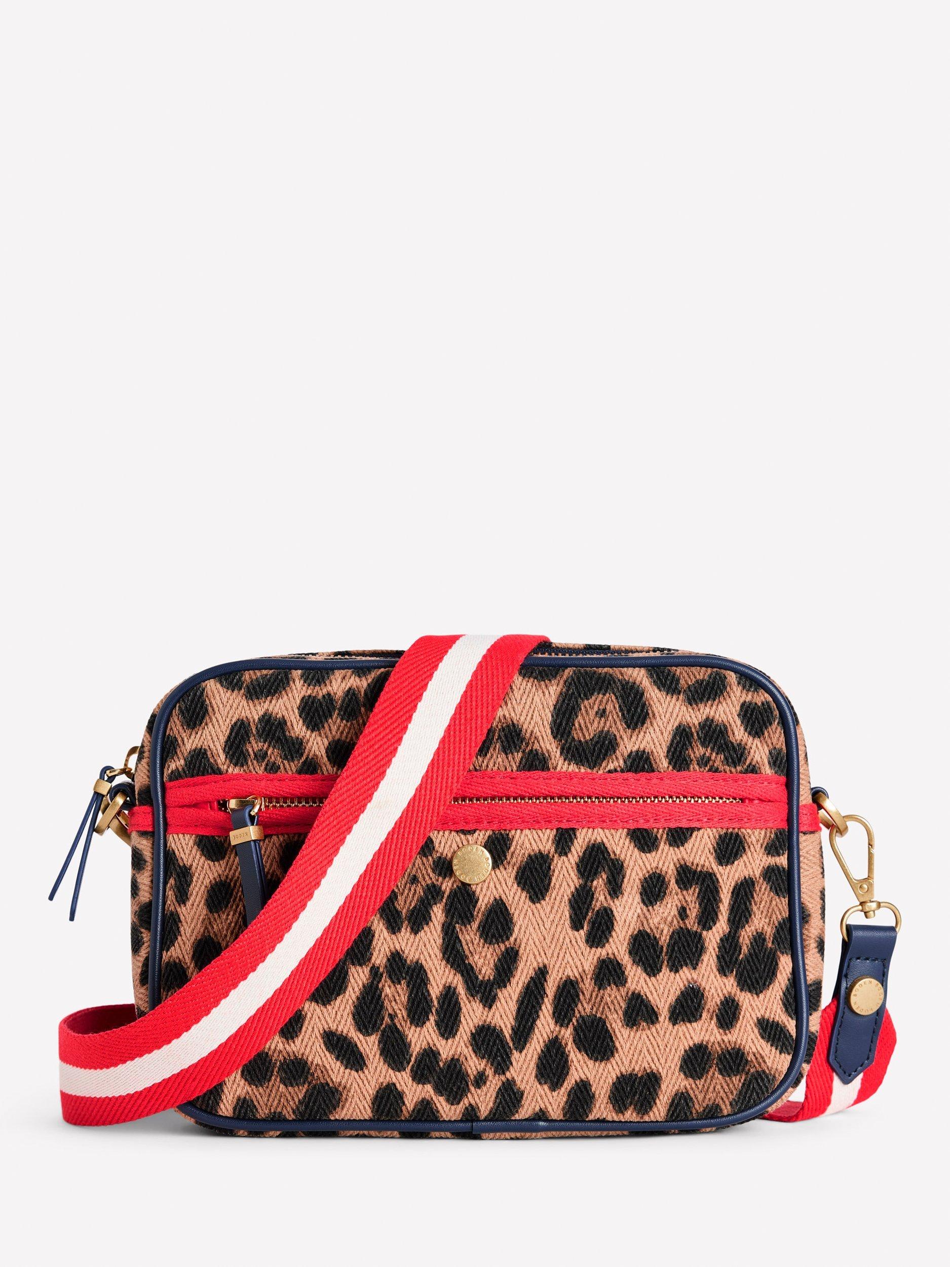 Product image 1 of 4, which shows Boden Leopard Print Canvas Crossbody Bag, Brown/Multi