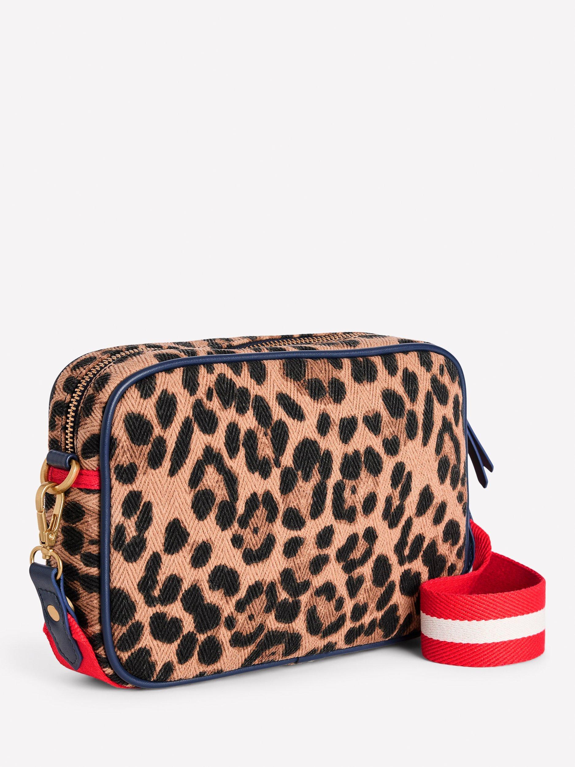 Product image 2 of 4, which shows Boden Leopard Print Canvas Crossbody Bag, Brown/Multi