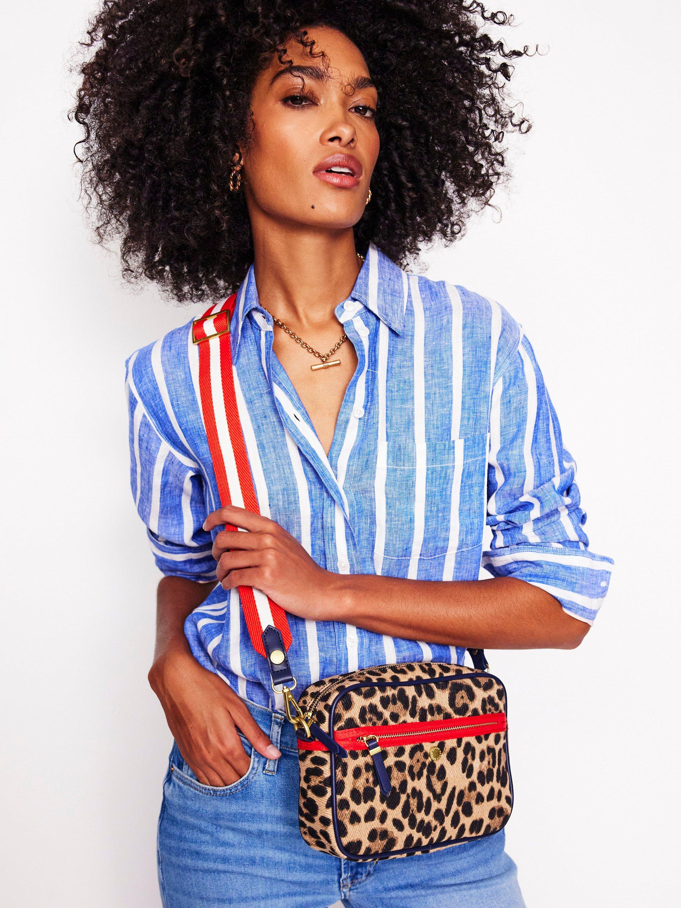 Product image 4 of 4, which shows Boden Leopard Print Canvas Crossbody Bag, Brown/Multi