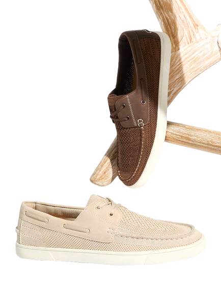 Dune London Blaizerss Knit Boat Shoes, Cream
