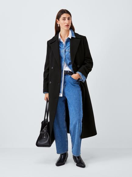 John Lewis Double Breasted Wool Blend Coat, Black