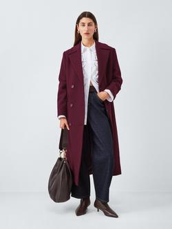 John Lewis Double Breasted Wool Blend Coat, Burgundy
