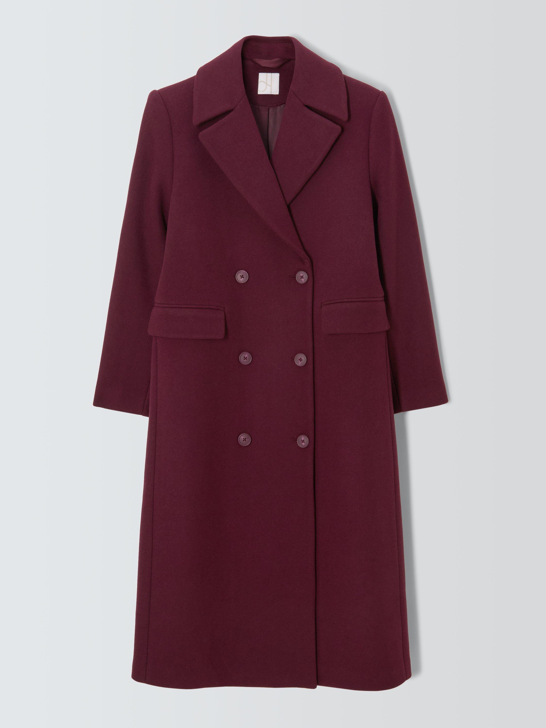Product image 4 of 7, which shows John Lewis Double Breasted Wool Blend Coat, Burgundy, 8