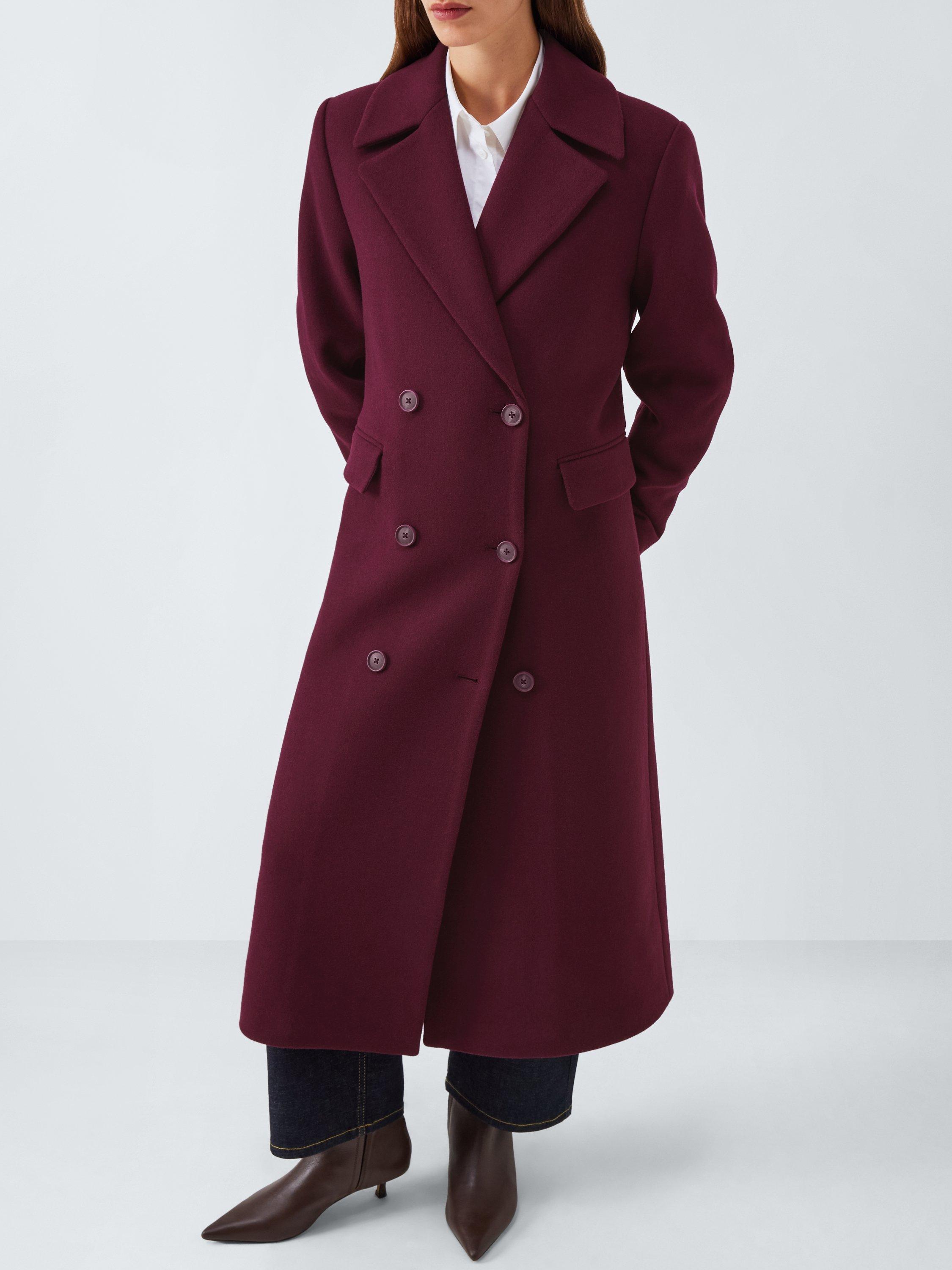 Product image 6 of 7, which shows John Lewis Double Breasted Wool Blend Coat, Burgundy, 8