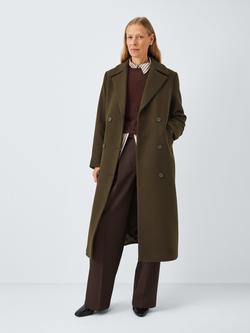 John Lewis Double Breasted Wool Blend Coat - view 2, Khaki