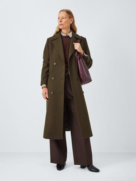 John Lewis Double Breasted Wool Blend Coat, Khaki