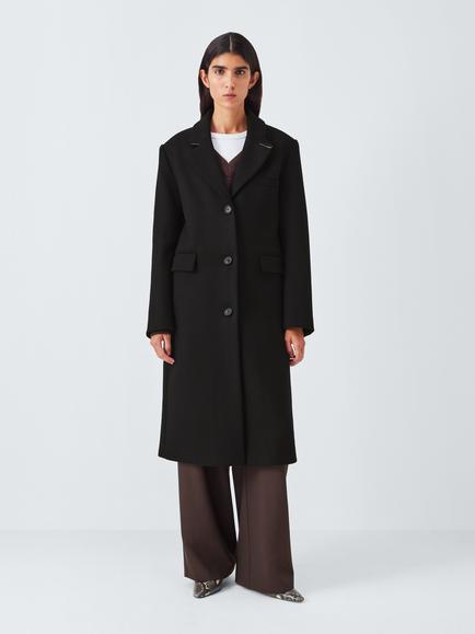 John Lewis Single Breasted Wool Blend Coat - view 2, Black