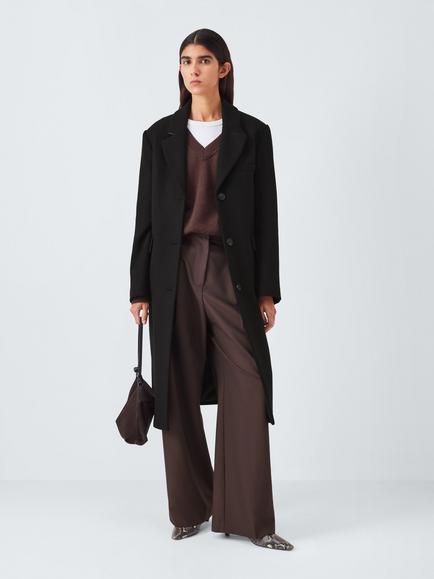 John Lewis Single Breasted Wool Blend Coat, Black