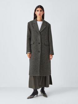 John Lewis Single Breasted Wool Blend Check Coat, Black/Multi - view 2, Black/Multi