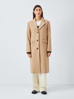 John Lewis Single Breasted Wool Blend Coat - view 2, Camel