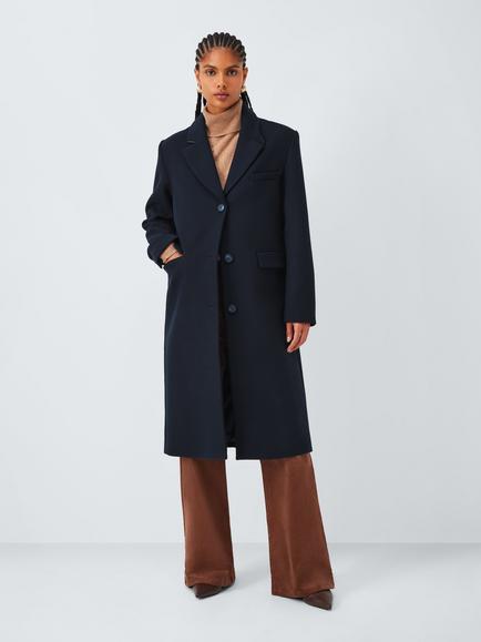 John Lewis Single Breasted Wool Blend Coat - view 2, Navy