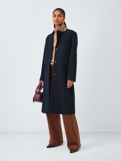 John Lewis Single Breasted Wool Blend Coat, Navy