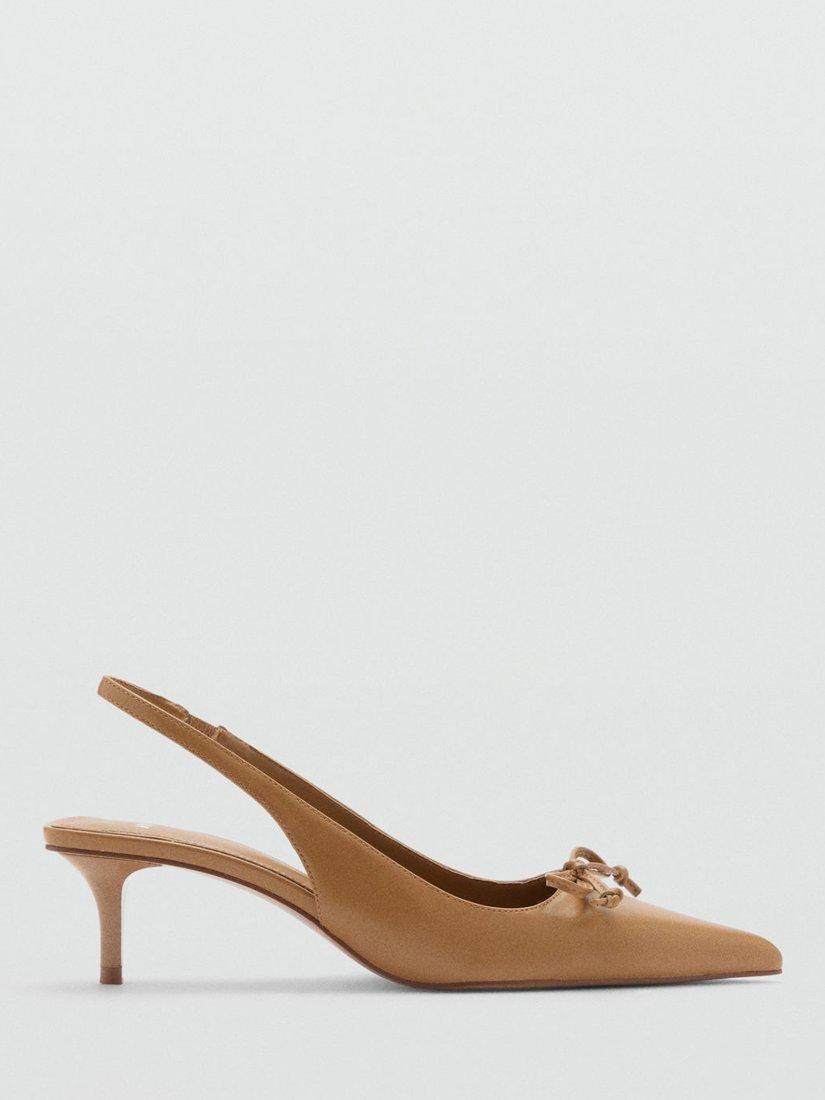 Product image 1 of 4, which shows Mango Touly Bow Pointed Slingback Courts, Medium Brown, 7