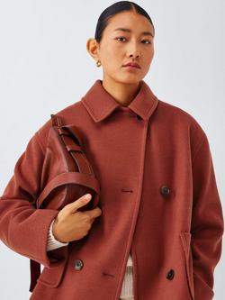 John Lewis Short Double Breasted City Coat - view 2, Chestnut