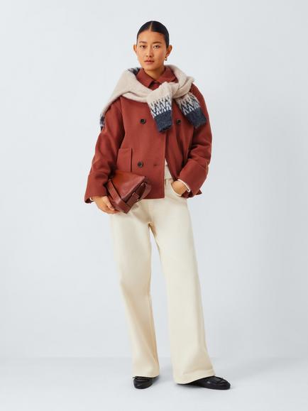 John Lewis Short Double Breasted City Coat, Chestnut