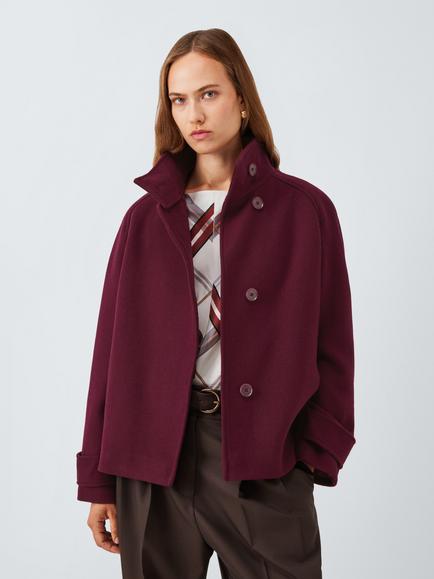 John Lewis Short Funnel Neck Wool Blend Jacket, Burgundy